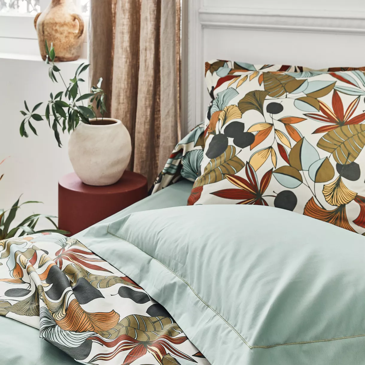 Funda de almohada en percal de algodón (L200 cm) Cascade Multicolor