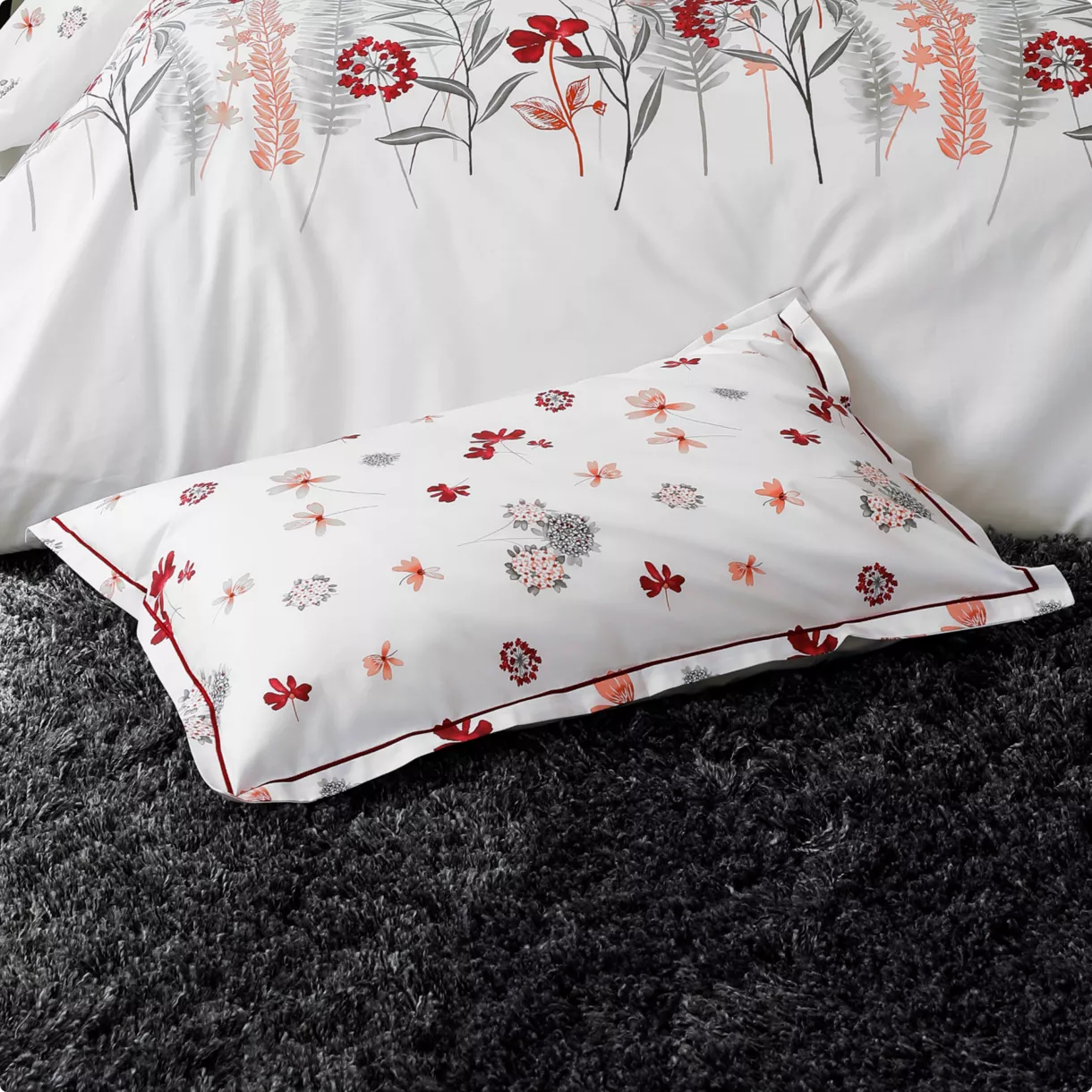 Funda de almohada rectangular percal de algodón Petite folie Rojo