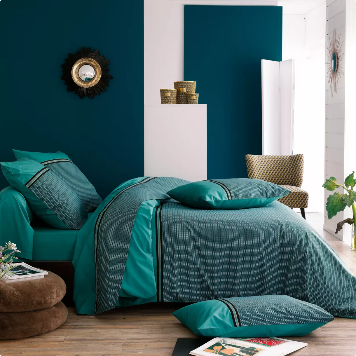 Housse de couette percale de coton (260 cm) Gustav Vert émeraude