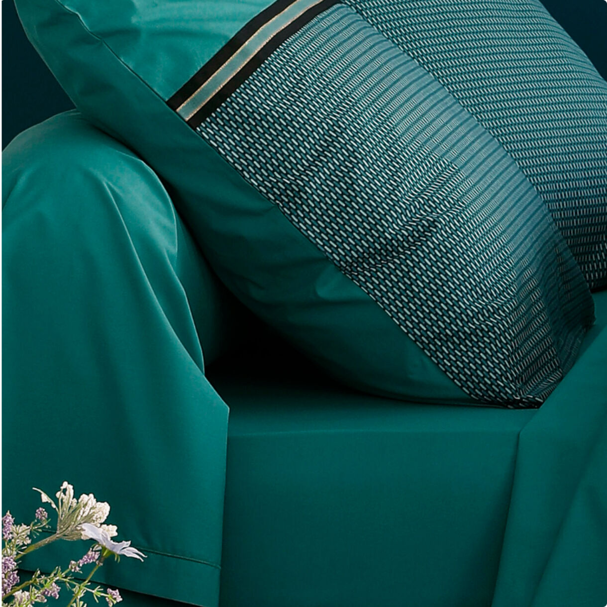 Fodera cuscino a rullo percalle di cotone (L200 cm) Gustav Verde smeraldo