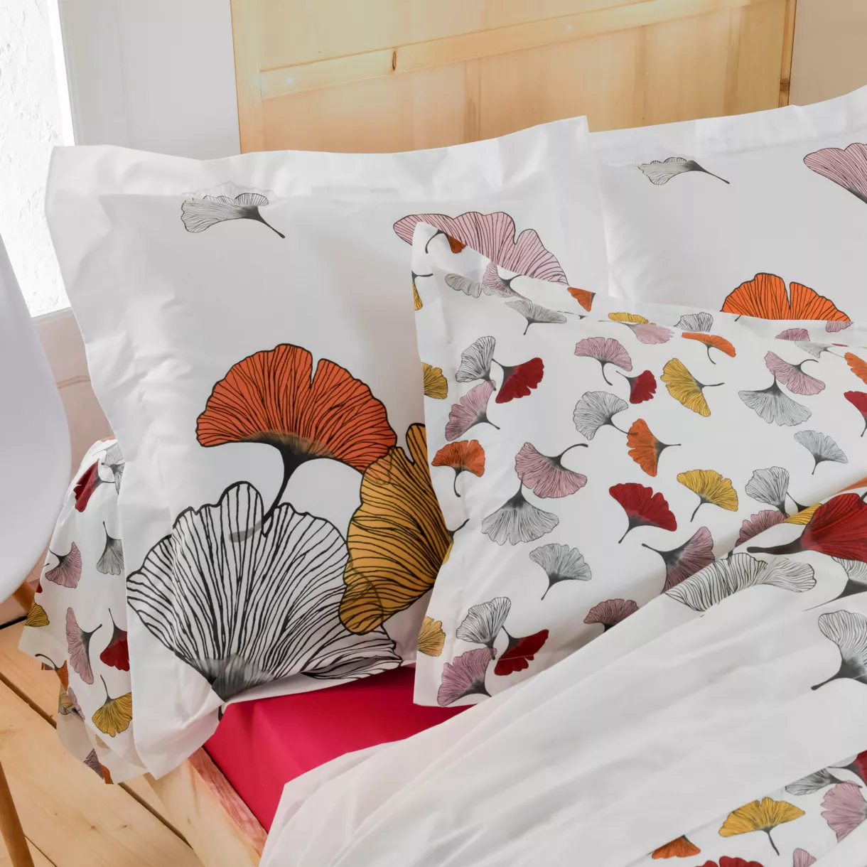 Taie de traversin percale de coton (L200 cm) Ginkgo Multicolore
