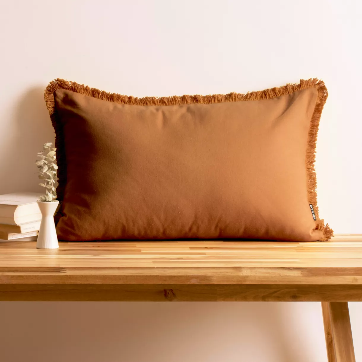 Coussin rectangulaire coton (40 x 60 cm) Pixel franges Camel