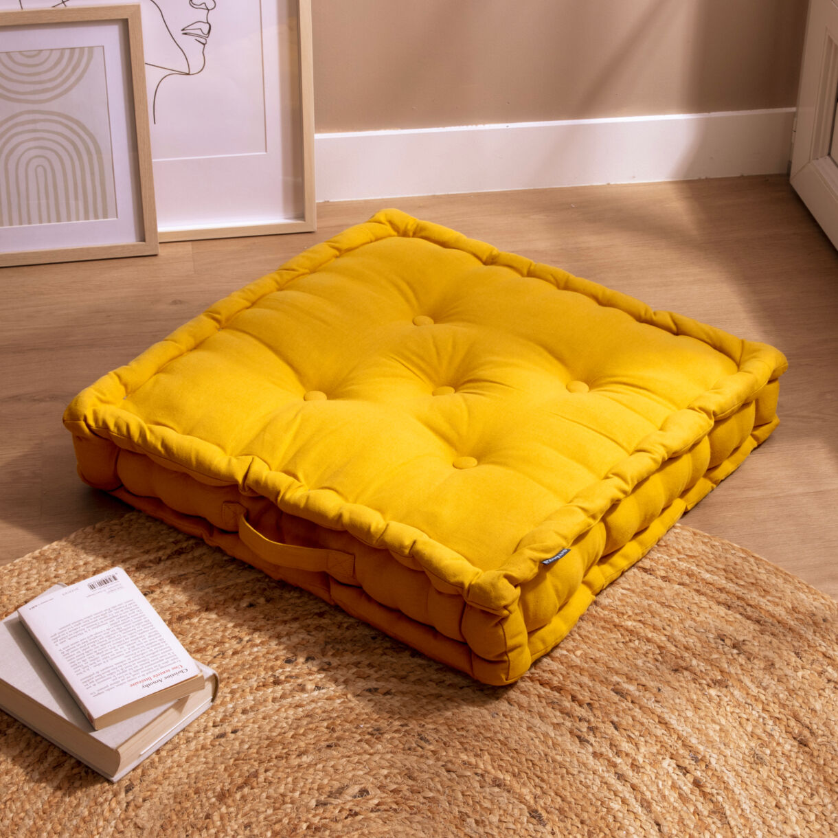Cojín de suelo en algodón (60 x 60 cm) Pixel Amarillo mostaza