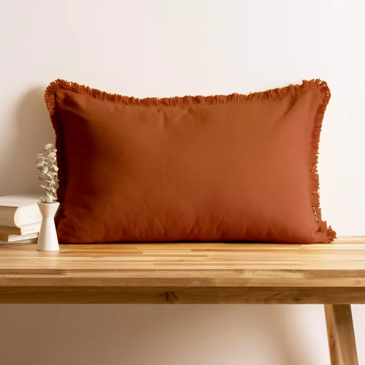 Coussin rectangulaire coton (40 x 60 cm) Pixel franges Terracotta