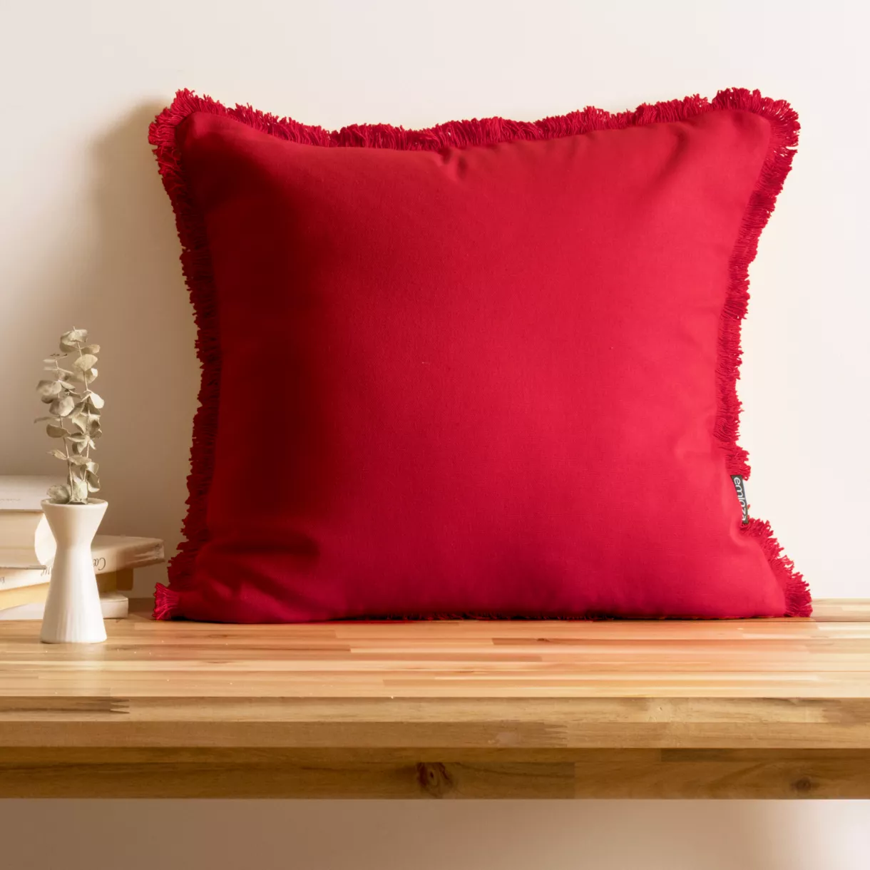 Coussin carré coton (45 x 45 cm) Pixel franges Rouge