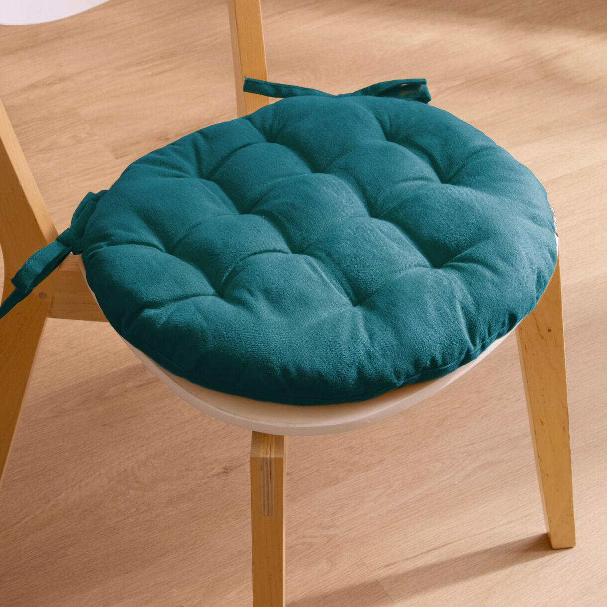 Coussin de chaise rond coton (40 cm) Pixel Bleu canard