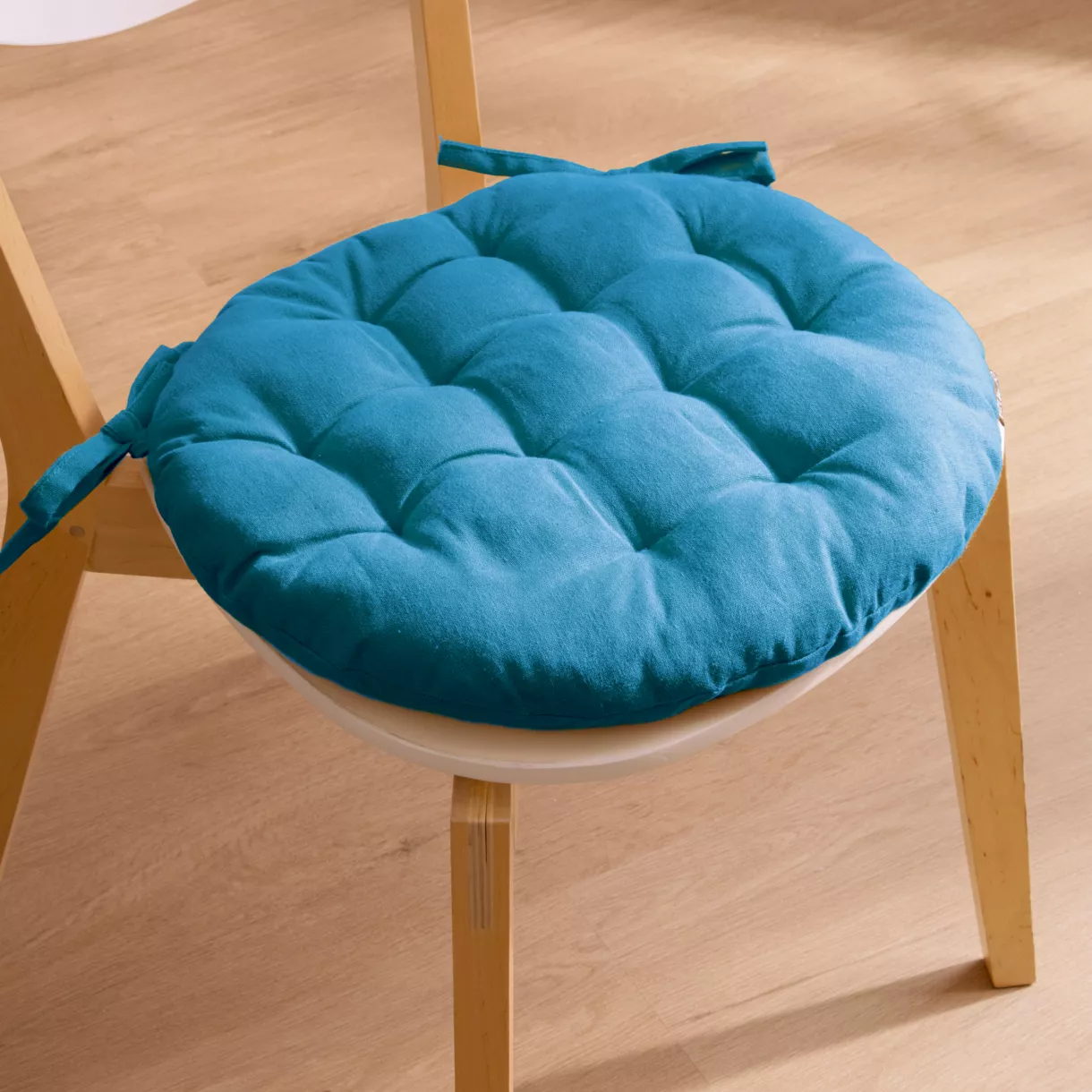 Cojín redondo en algodón para silla (40 cm) Pixel Azul turquesa