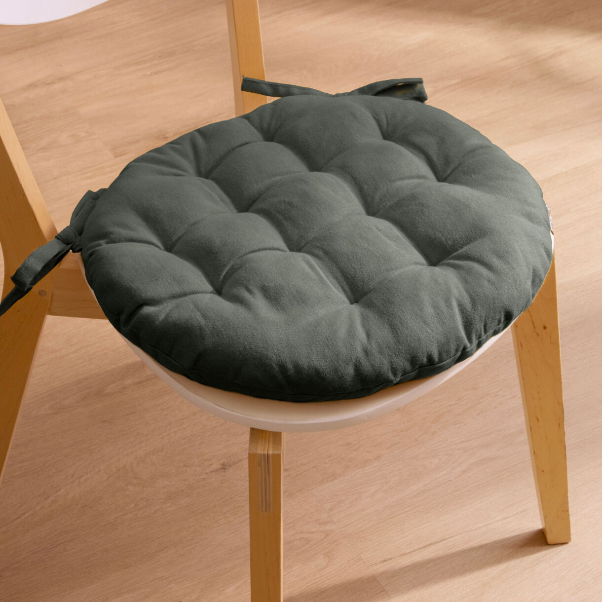 Coussin de chaise rond coton (40 cm) Pixel Vert kaki