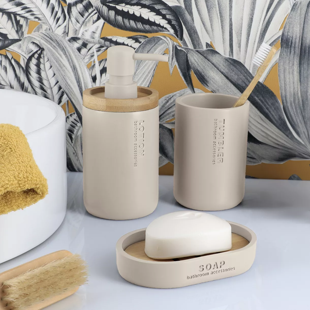 Set di accessori bagno Puro bambù Beige
