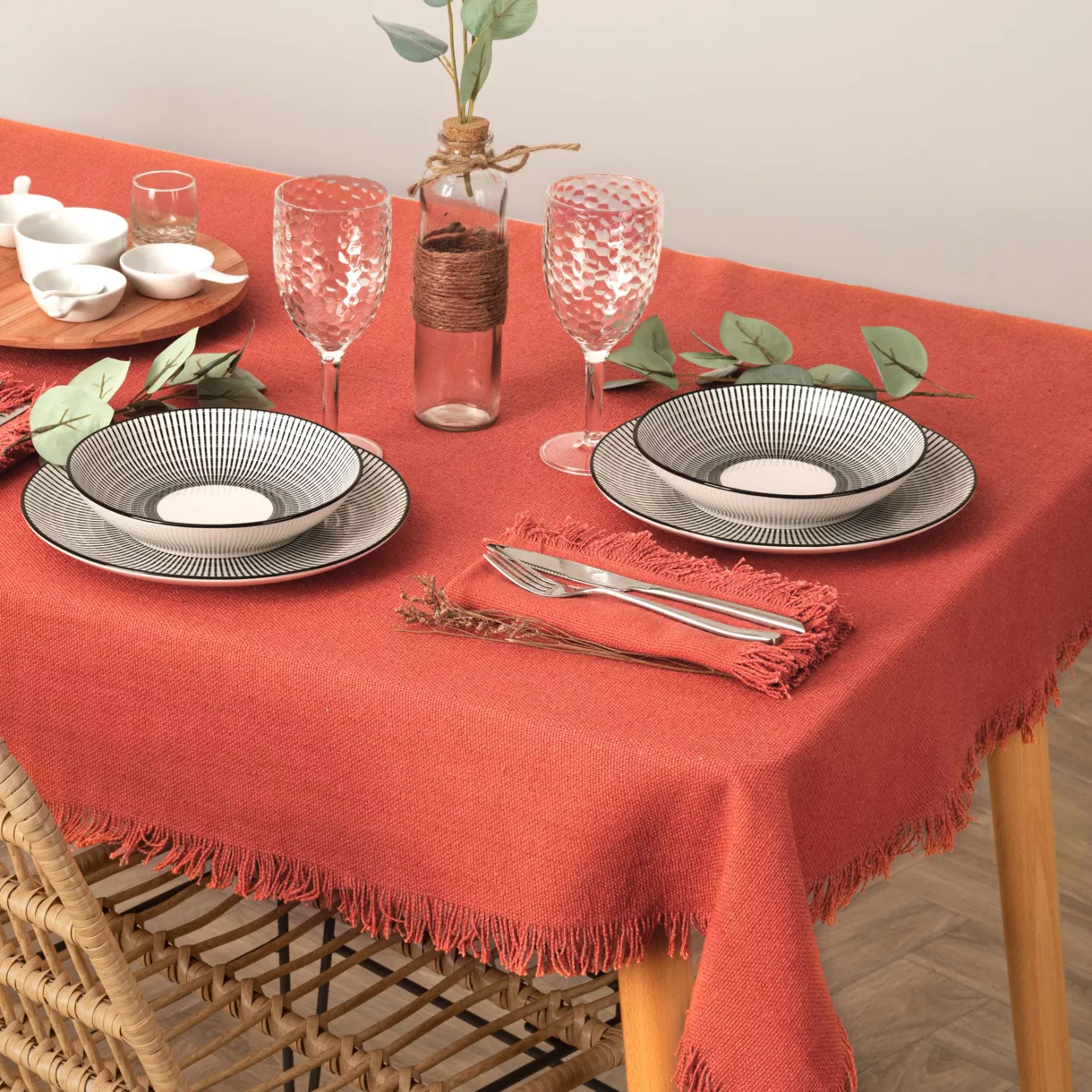 Nappe rectangulaire coton (L250 cm) Maha Terracotta 1