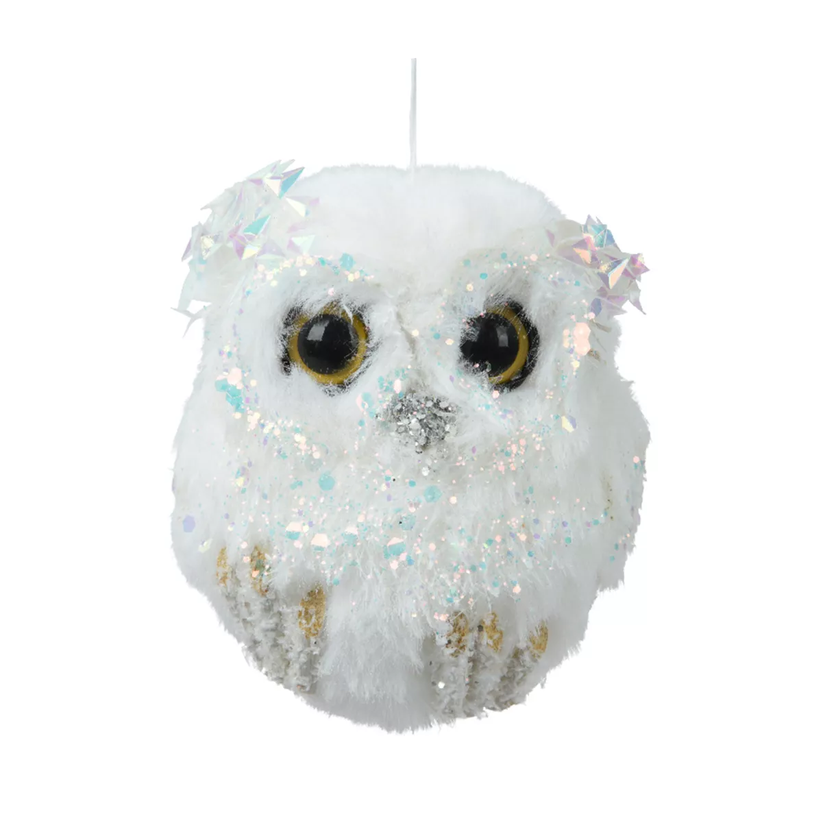 1 Chouette fourrure artificielle sequins L6.50-W7.50-H8.00cm blanc