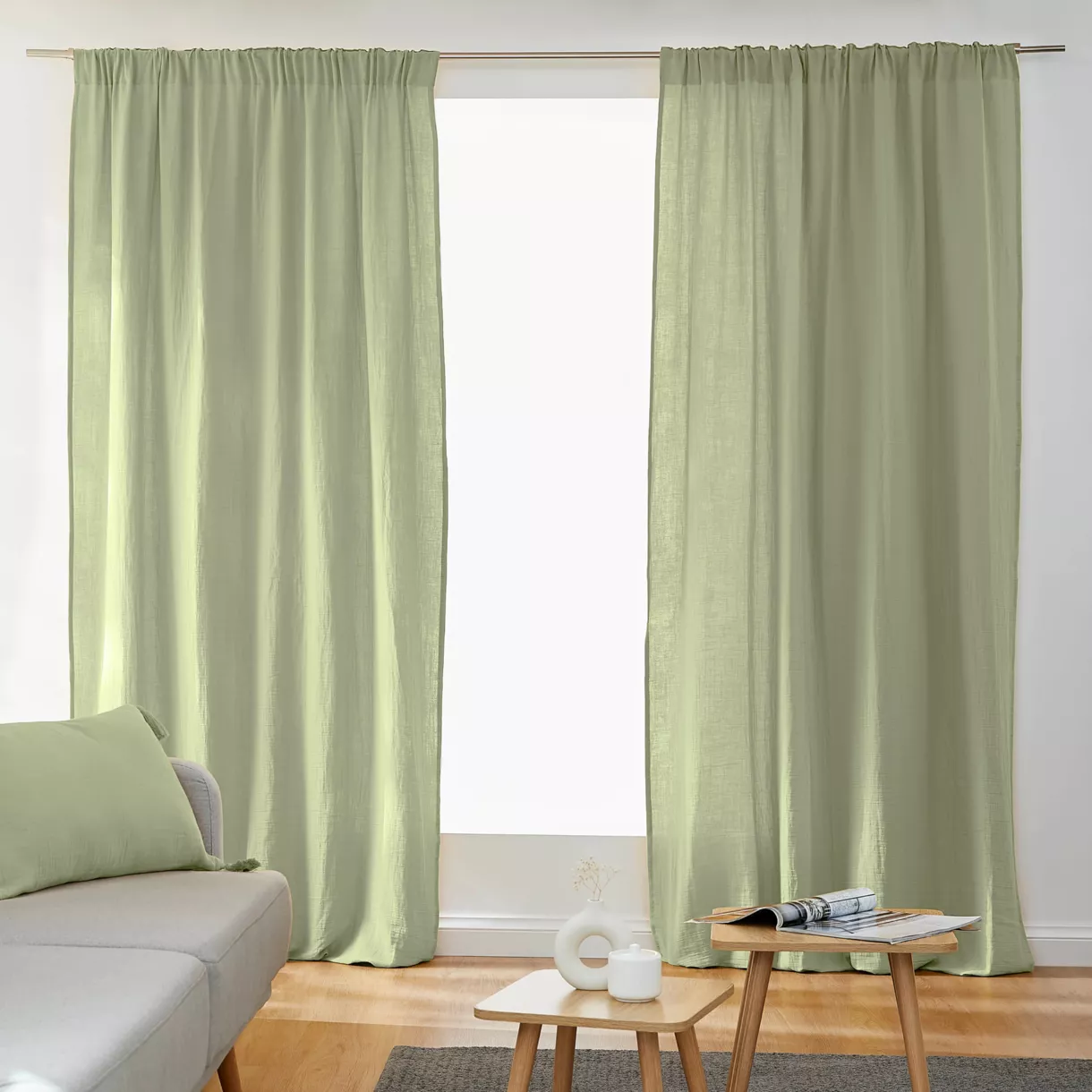 Tenda in  garza di cotone a passanti nascosti (180 x 240 cm) Gaïa Verde tiglio