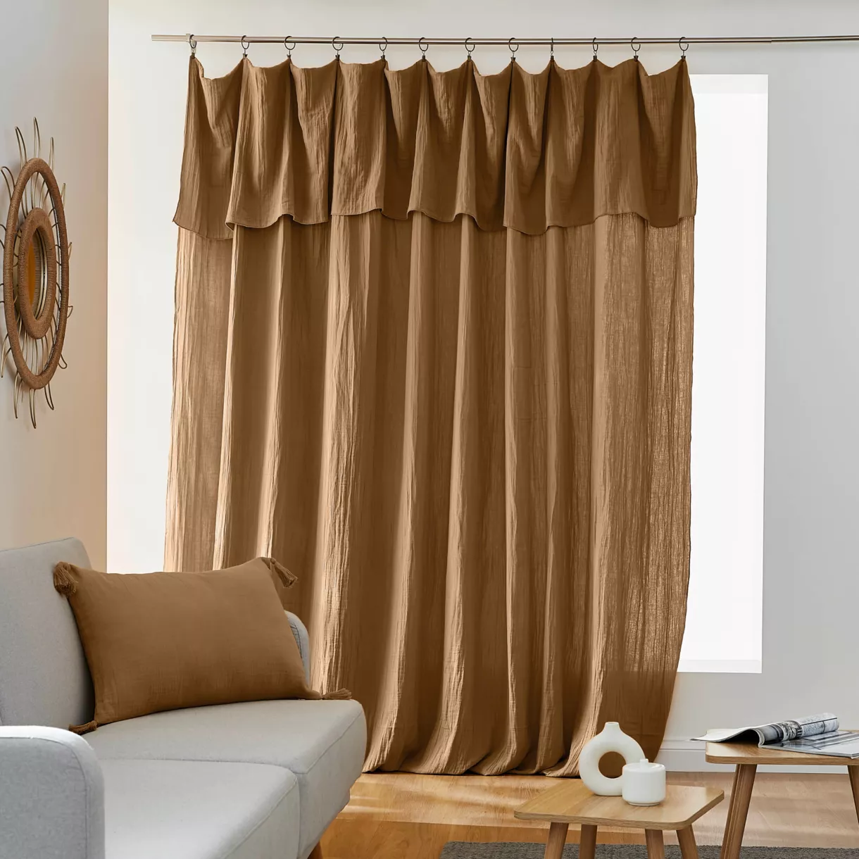 Cortina de gasa de algodón ajustable (280 x max 300 cm) Gaïa Camel