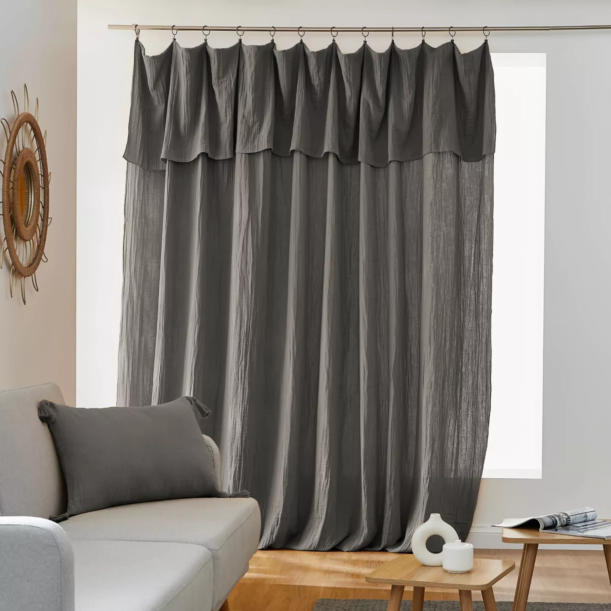 Cortina de gasa de algodón ajustable (280 x max 300 cm) Gaïa Gris oscuro
