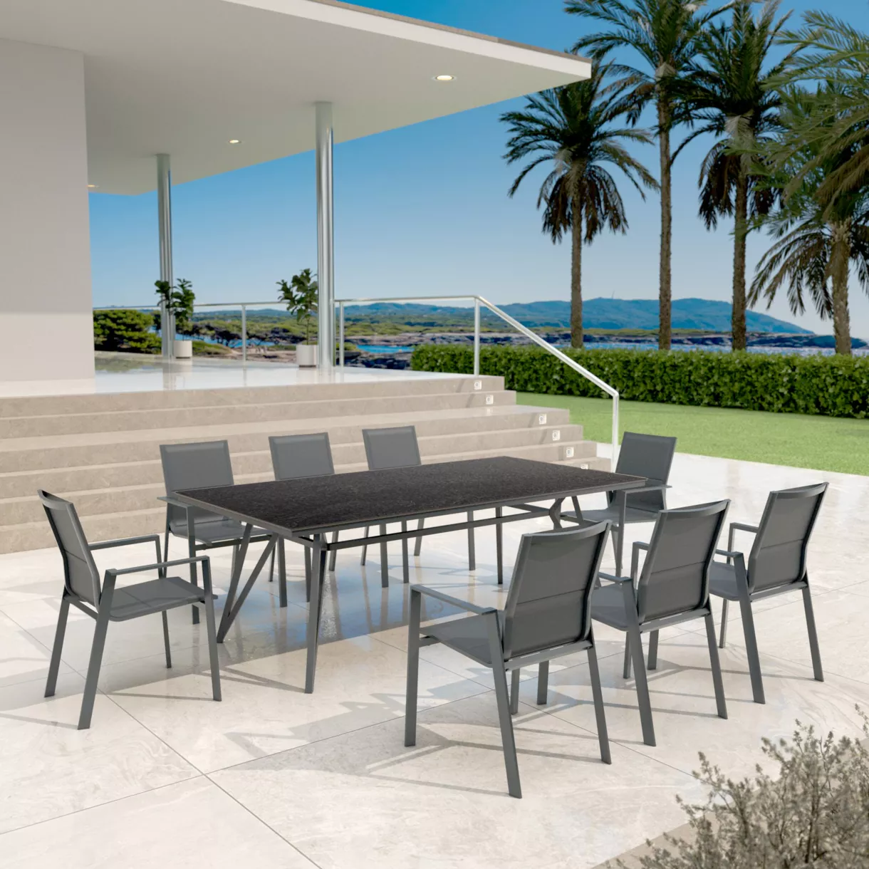 Tuintafel aluminium/HPL 10 zitplaatsen (220 x 115 cm) Biarritz - Stenen effect/Antraciet grijs