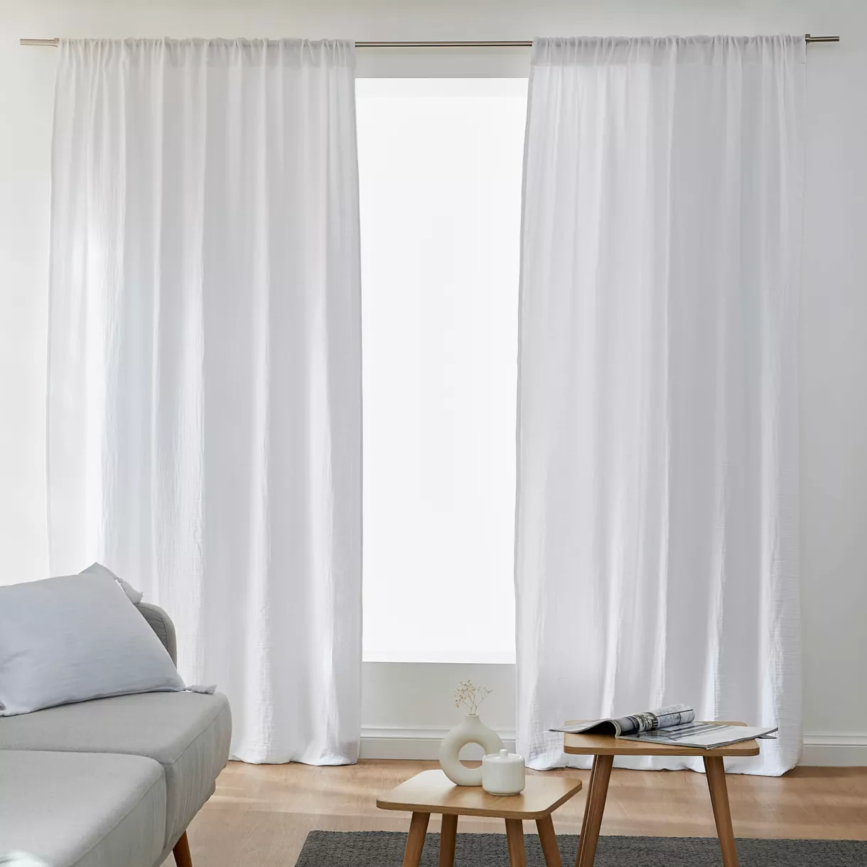 Tenda in  garza di cotone a passanti nascosti (180 x 240 cm) Gaïa Grigio nuvola