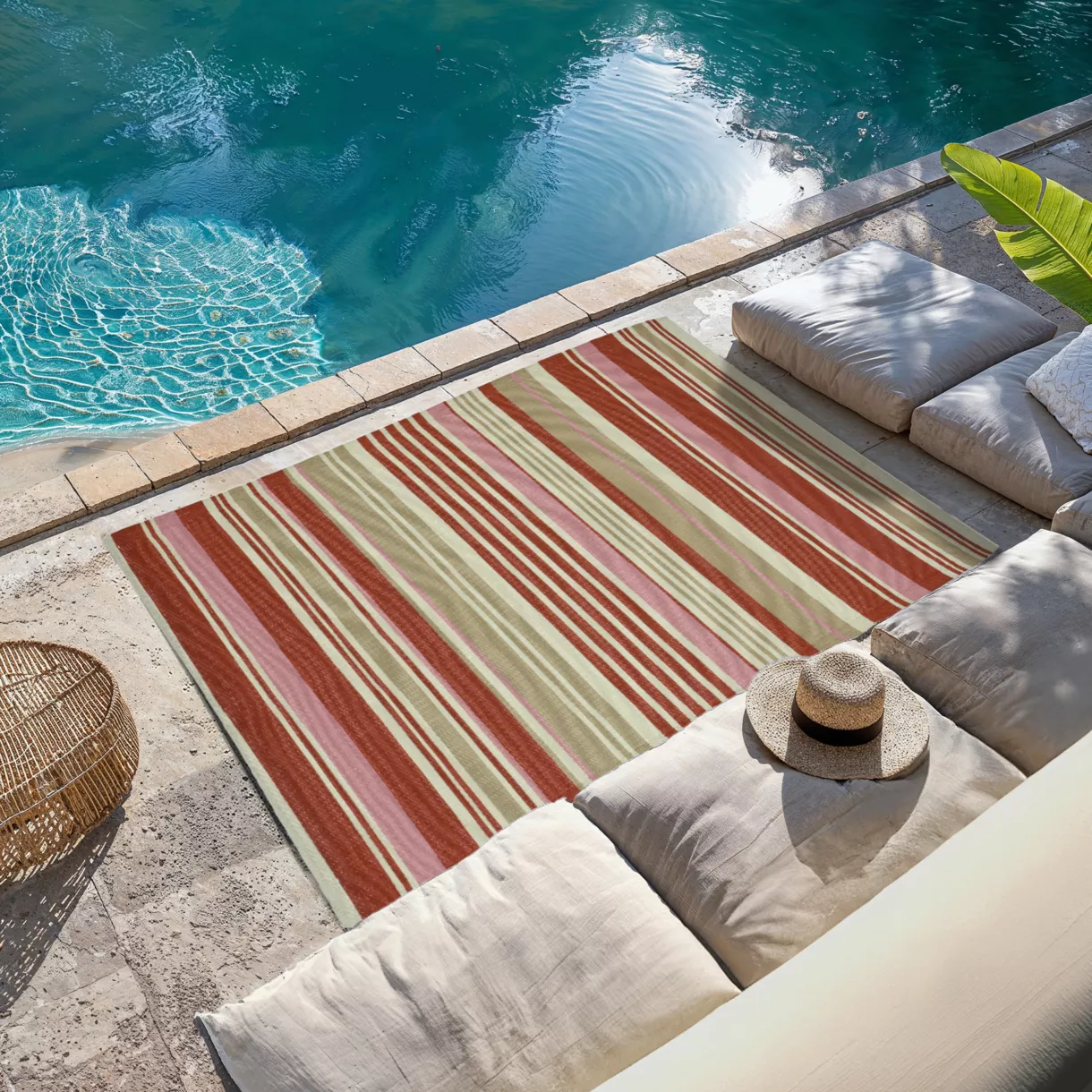 Alfombra de exterior rectangular (180 x 120 cm) rayures Madrid - Terracota