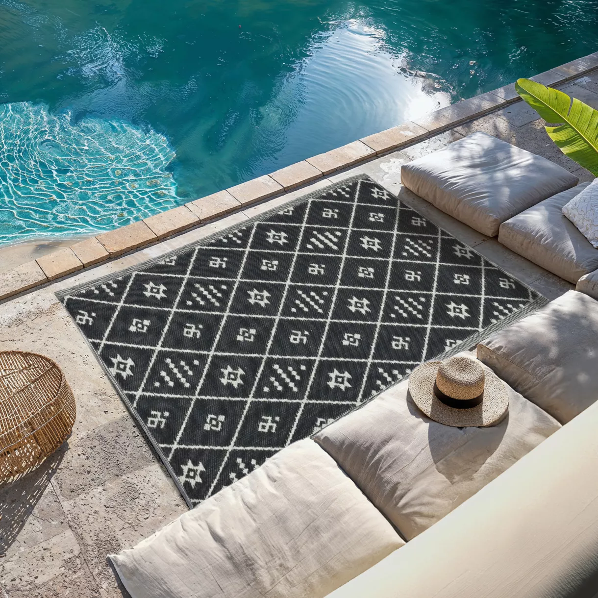 Tapete de exterior (180 x 120 cm) Inca Negro 1