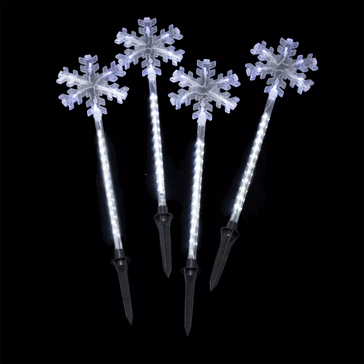 Set van 4 verlichte  grondprikkers Sneeuwvlokken H75 cm Koud wit 164 LED