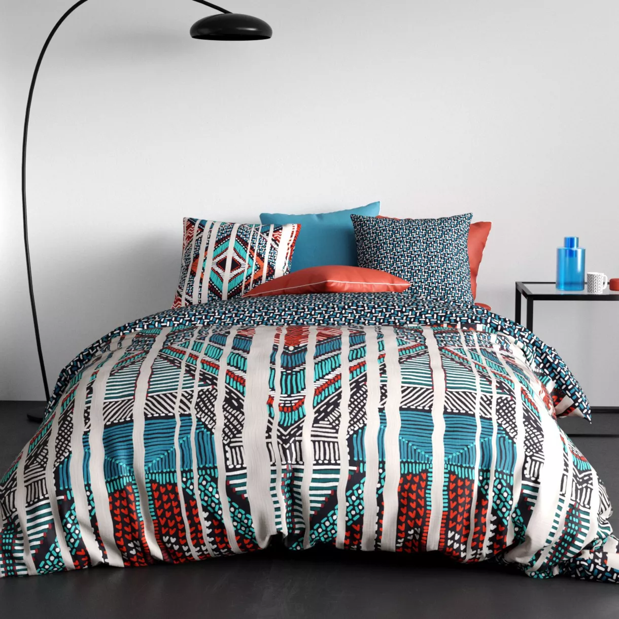 Funda nórdica y dos fundas para almohadones en algodón(240 cm) India Multicolor