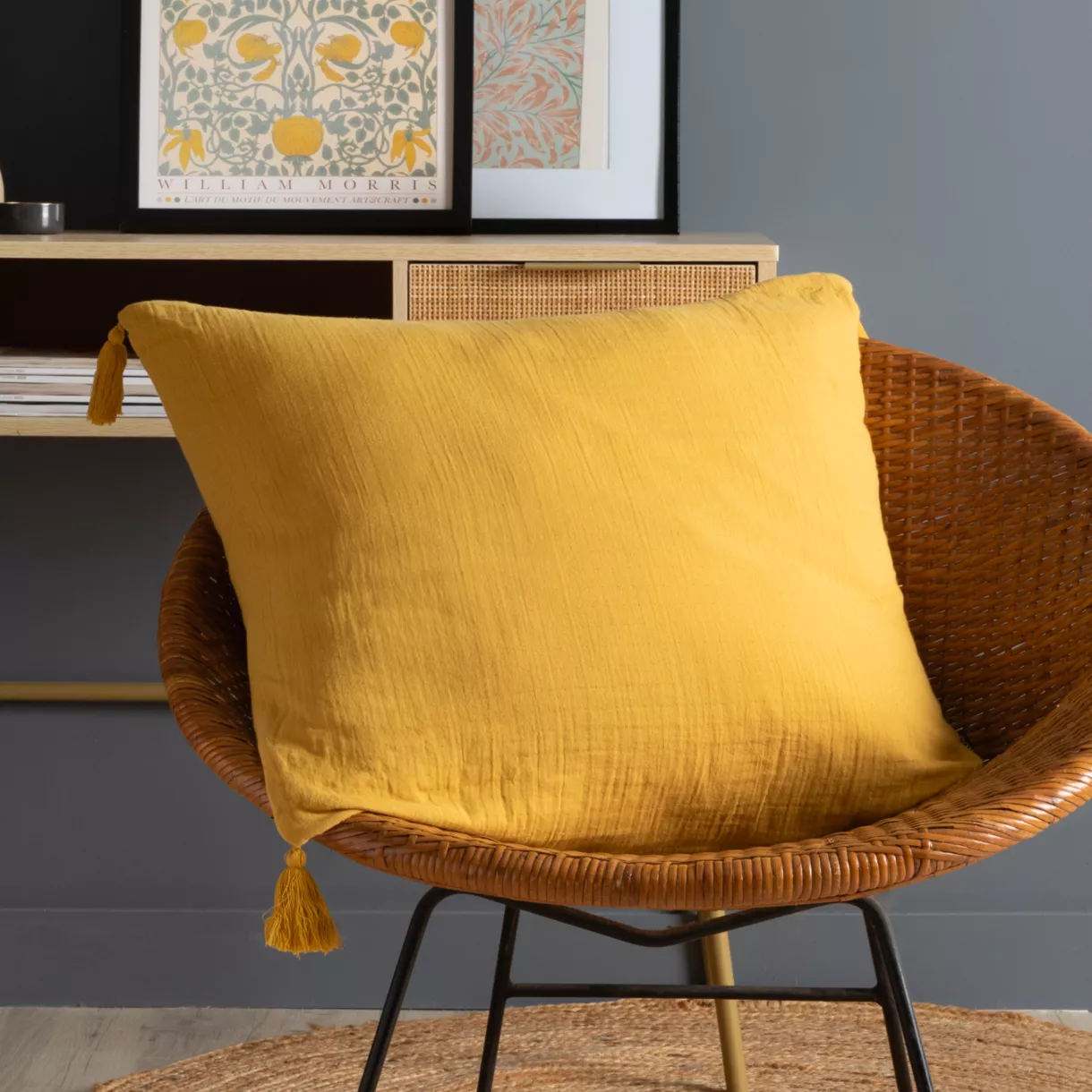 Coussin carré gaze de coton (60 x 60 cm) Gaïa Jaune safran