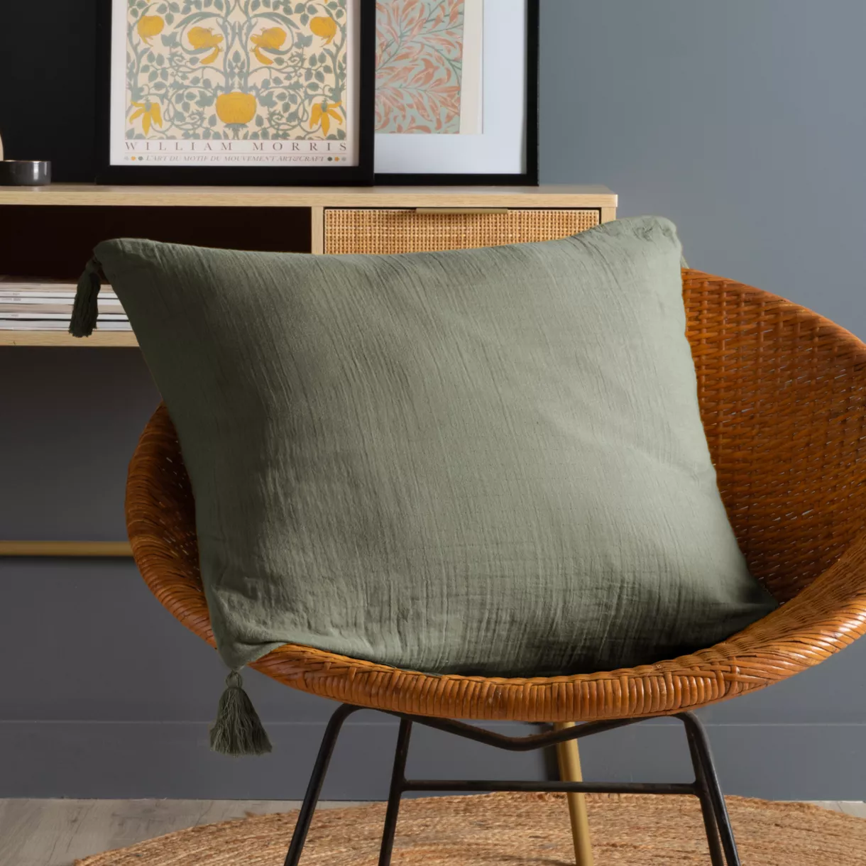 Cuscino quadrato in garza di cotone (60 x 60 cm) Gaia Verde rosmarino