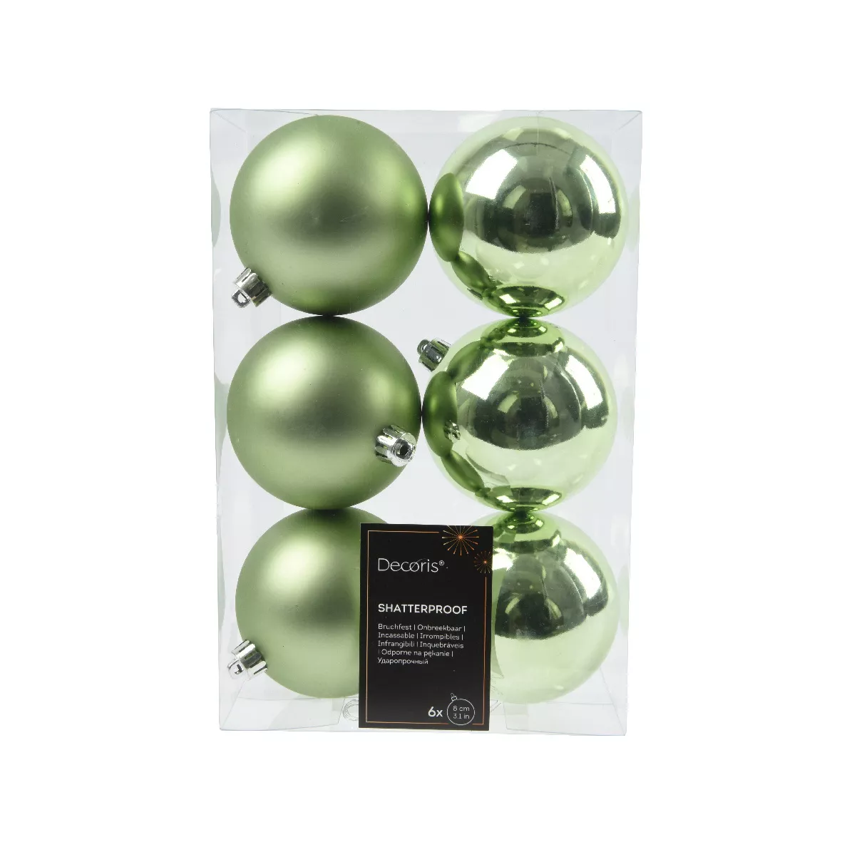 Lot de 6  Boules incassable brill- mat ALPINE dia8.00cm the vert
