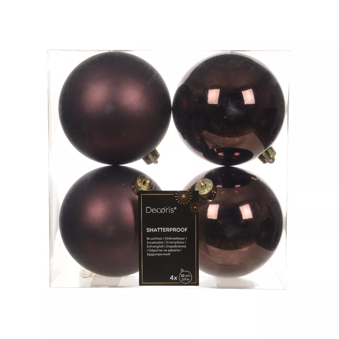 Lote de 4 bolas de Navidad (D100 mm) Alpine Negro trufado