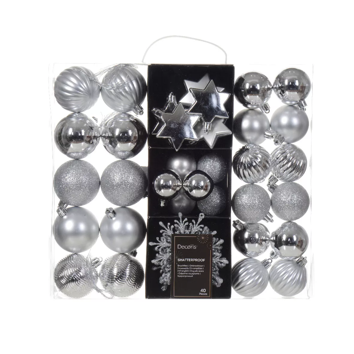 Kit de decoración de árbol de Navidad (40 piezas) Cristal Plata