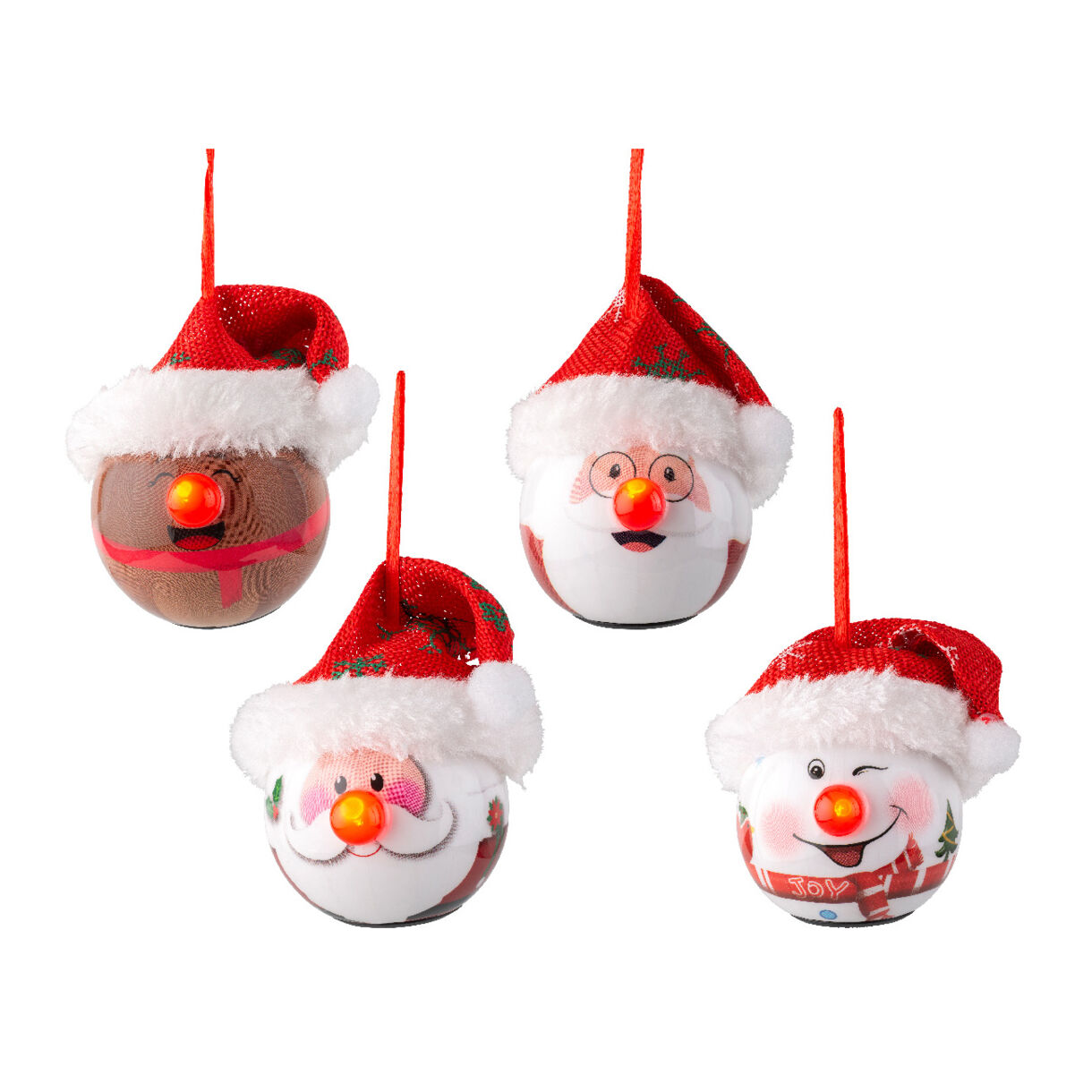 Lot de 12 boules de Noël lumineuses à pile Personnages rigolos