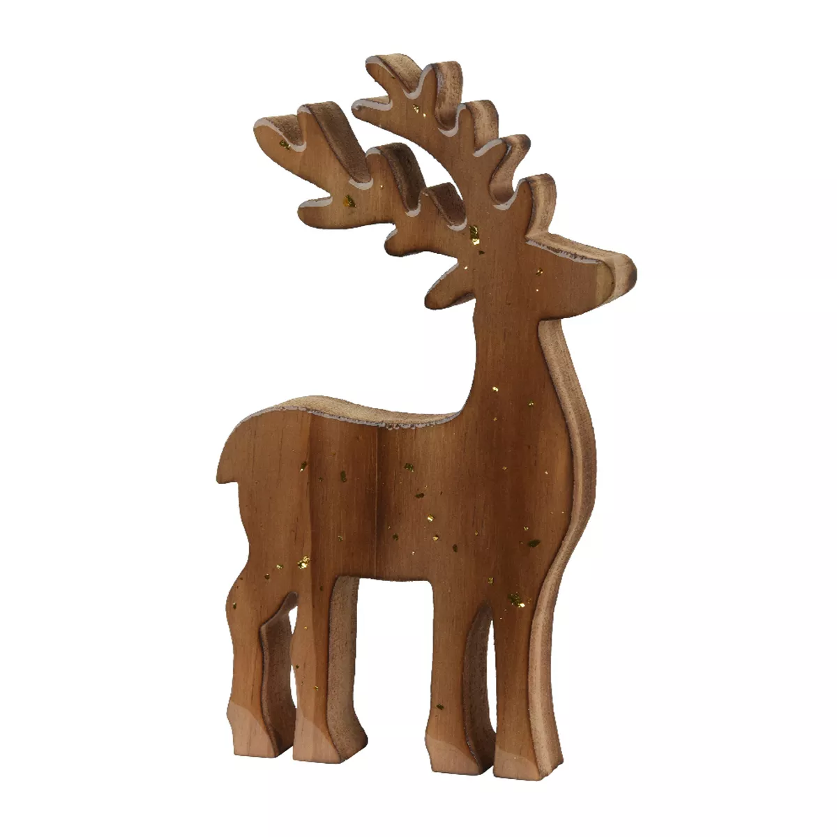 Houten Kerst rendier (H18 cm) Elm Gouden glitter
