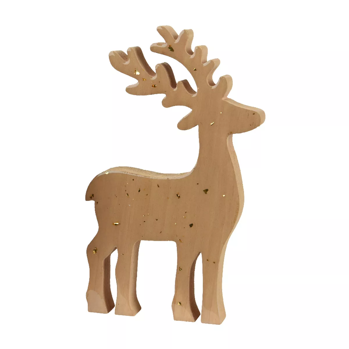 Reno de Navidad de madera (H18 cm) Oak Purpurina dorada