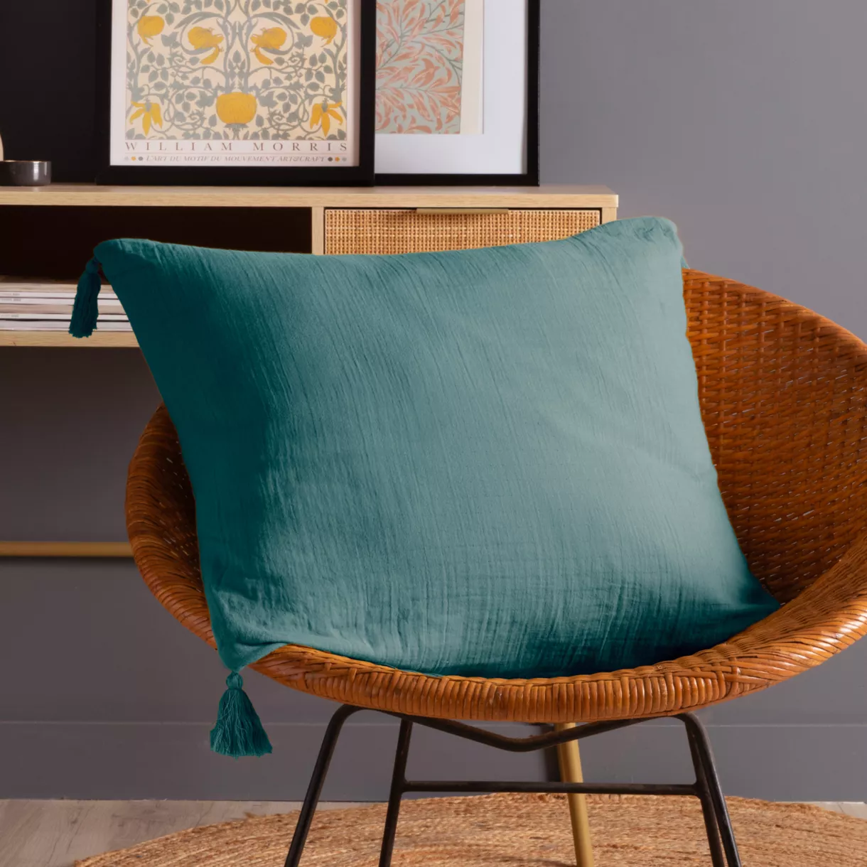 Cuscino quadrato in garza di cotone (60 x 60 cm) Gaïa Blu scuro