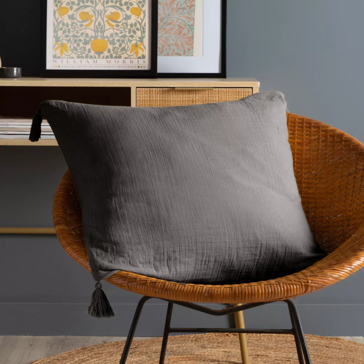 Coussin carré gaze de coton (60 x 60 cm) Gaïa Gris granit