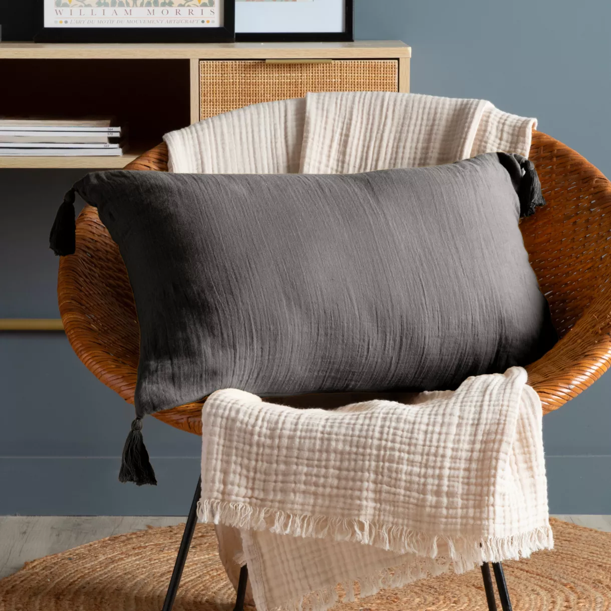 Cojín rectangular en gasa de algodón (40 x 60 cm) Gaïa Gris oscuro