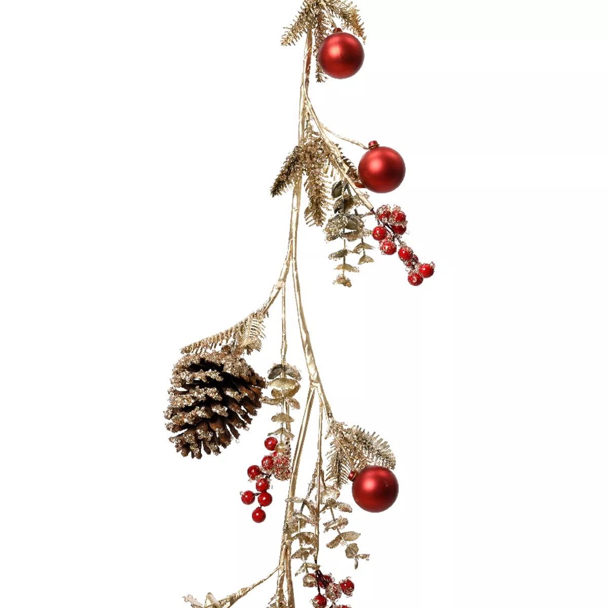 Guirnalda de piñas y bayas (120 cm) Navidad escarchada dorada