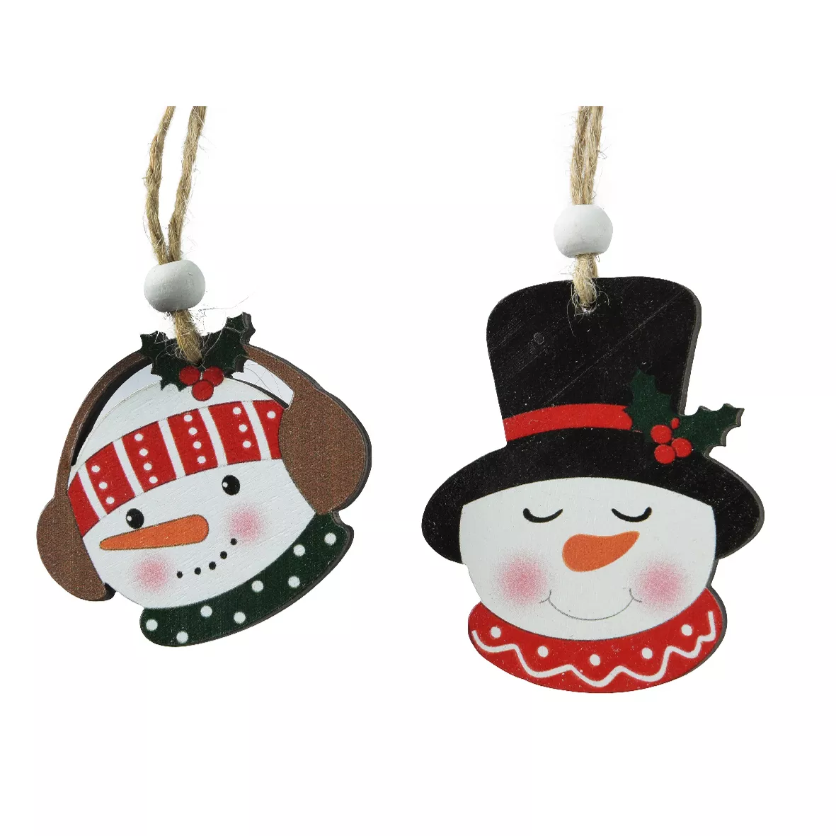 Set van 8 houten ophangingen (H13 cm) De Vrolijke Sneeuwpoppen