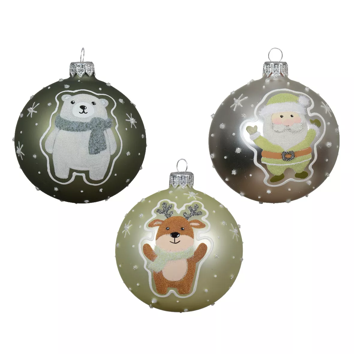 Set van 6 kerstballen van glas (D80 mm) Schattigheid van Kerstmis Groen