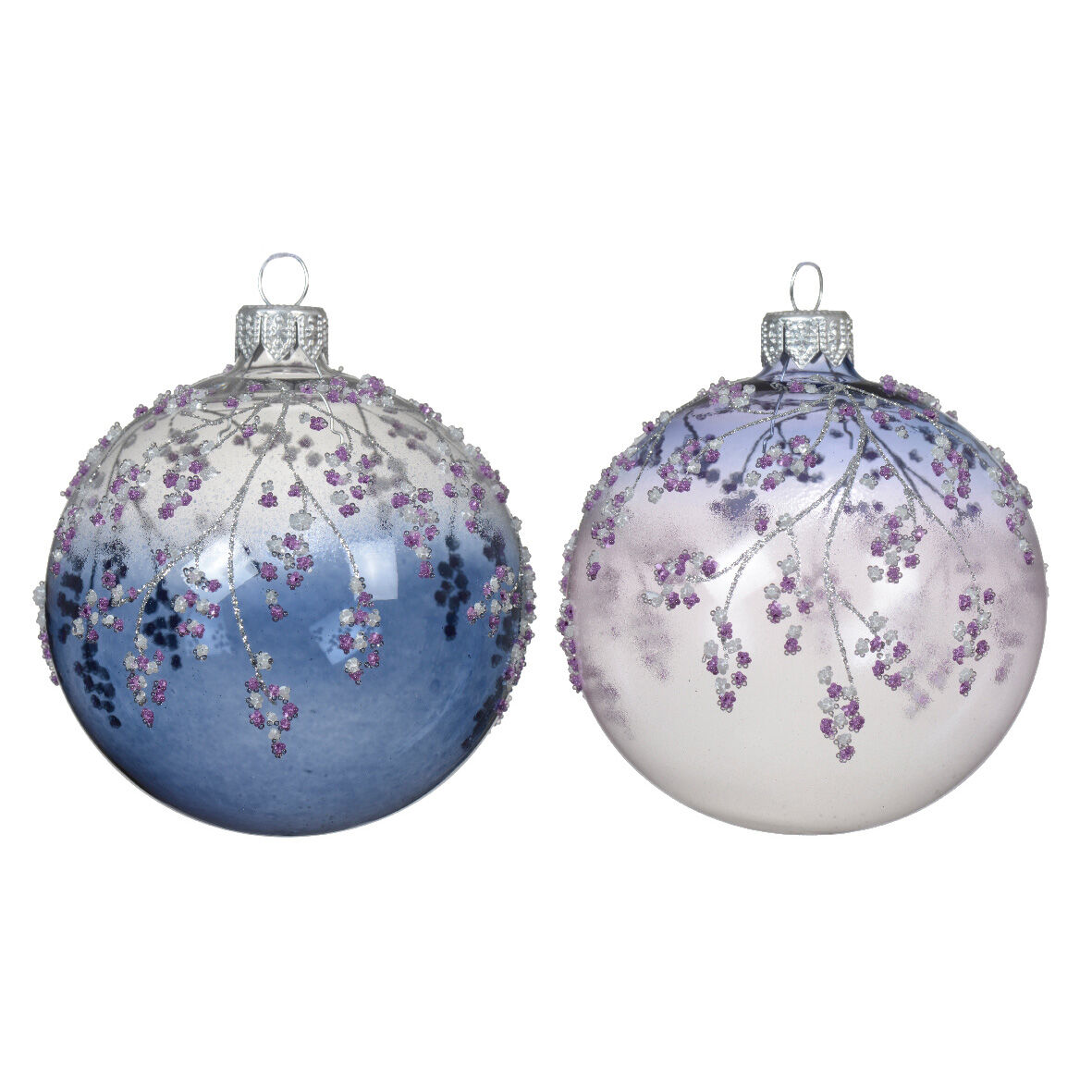 Lot de 6 boules de Noël en verre (D80 mm) Magie glacée Bleu et lilas