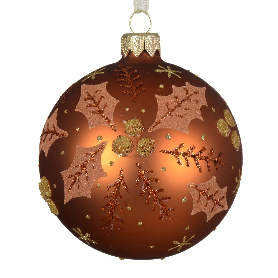 Lot de 6 boules de Noël en verre (D80 mm) Houx Citrouille