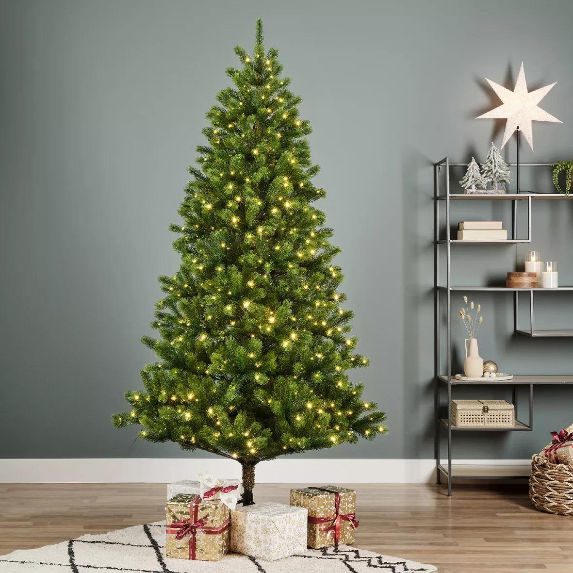 Árbol artificial de Navidad con luces 500 LED H210 cm Ottawa Luxe Verde abeto