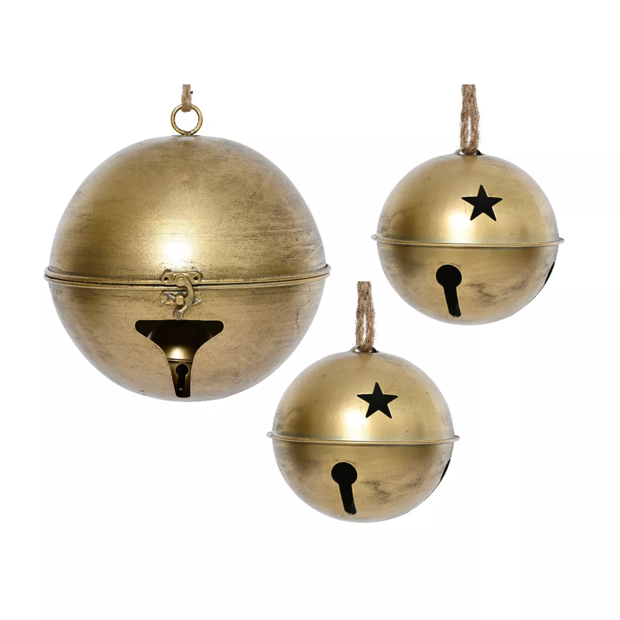 Lote de 3 Campanas de metal para colgar (D24-20-14 cm) Grisones Oro