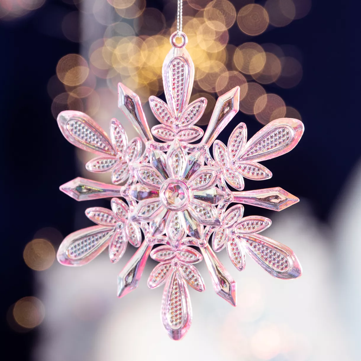 Sneeuwvlok om op te hangen (H14 cm) Ijs Roze