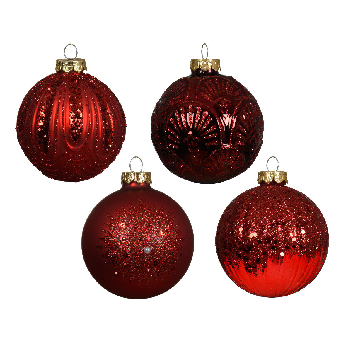 Set von 12 Weihnachtskugeln aus Glas (D80 mm) Gatsby Rot glitzernd