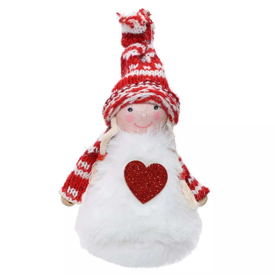 Kerstfee om op te hangen (H12 cm) Maggie Glitterhart Rood