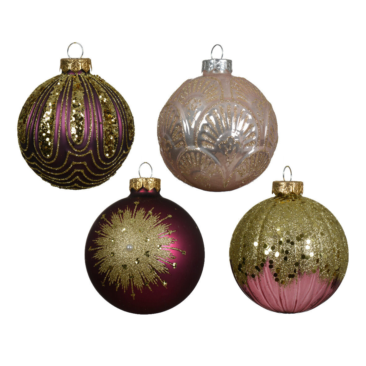 Set von 12 Weihnachtskugeln aus Glas (D80 mm) Gatsby Lila Glitzer