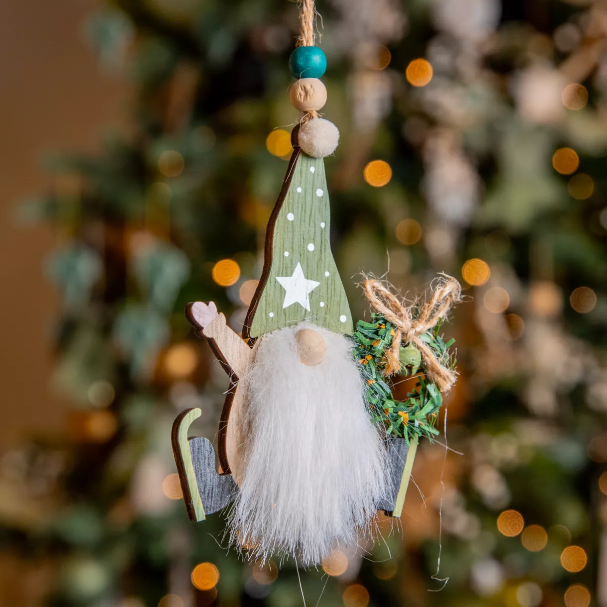 Lutin de Noël à suspendre (H11 cm) Ma couronne Vert