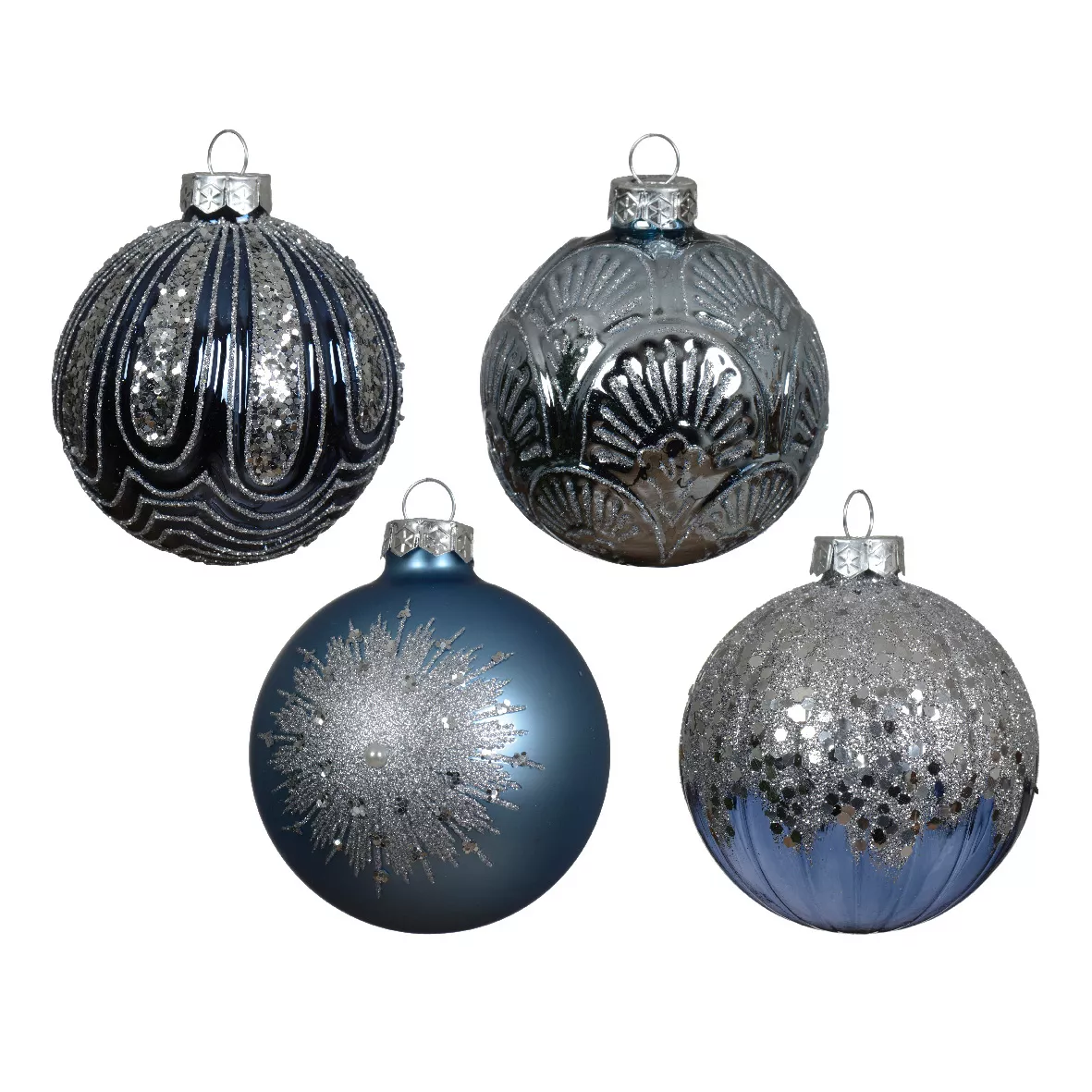 Lote de 12 bolas de Navidad de vidrio (D80 mm) Gatsby Azul noche con purpurina