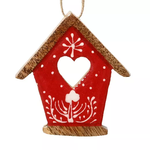 Casita de madera para colgar (H8 cm) Corazón de Navidad Rojo