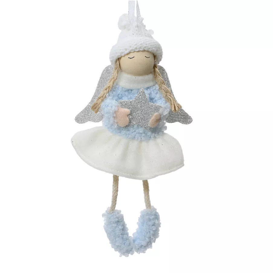 Ángel para colgar (H16 cm) Niña estrellada Azul